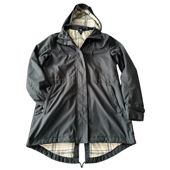 Women's Spring/Fall Parka - Black with plaid flannel lining - Picture 1 of 6